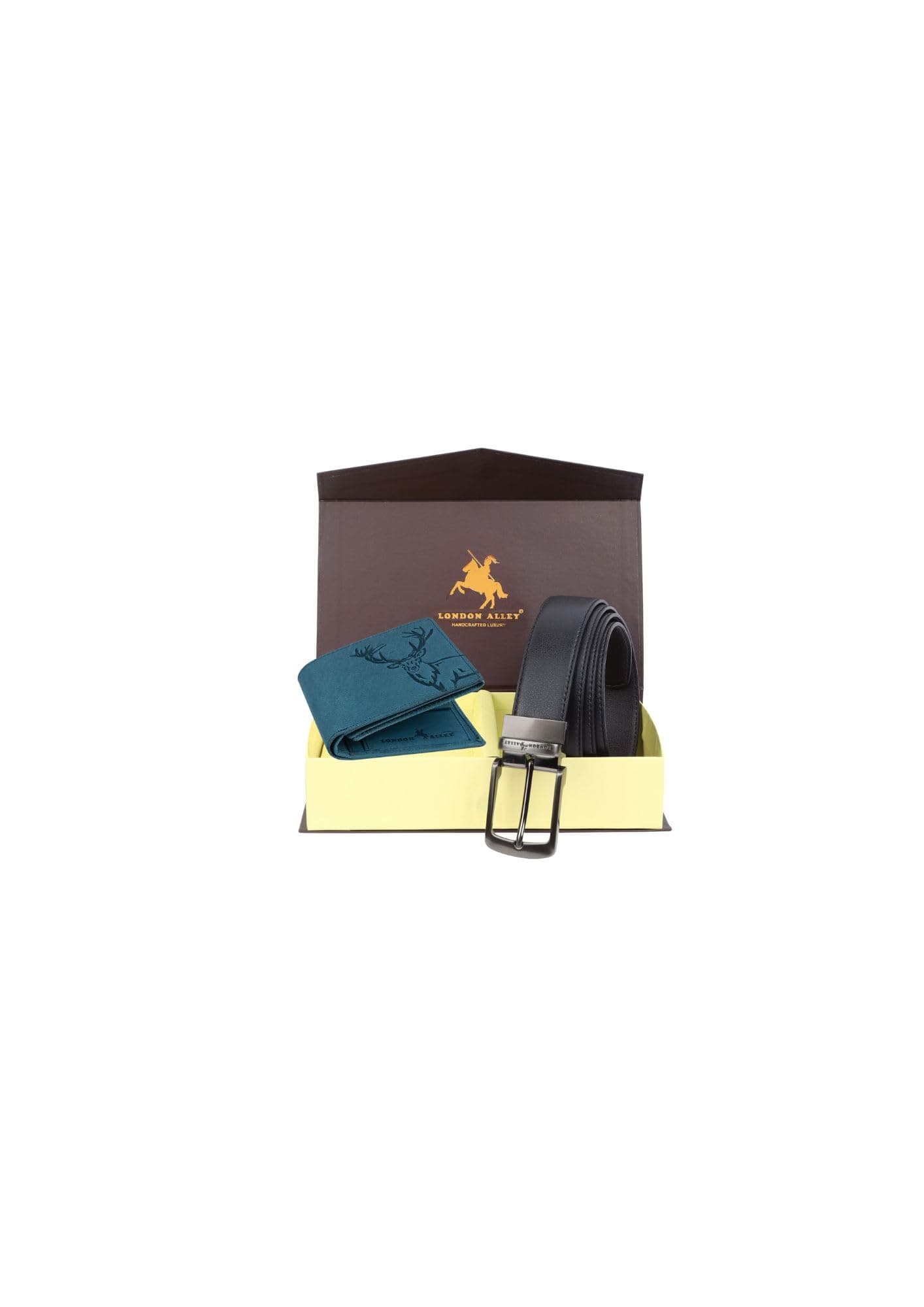 LONDON ALLEY Wallet for Men | Blue Wallet and Reversible Belt Gift Hamper for Men | Leather Wallets for Men | Men’s Combo Gift Set