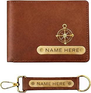 OMMIV Premium Customized Wallet & Keychain Combo for Men – Stylish Nexon Leather Gift Set with Personalized Name & Charm – Ideal Birthday, Anniversary & Festival Present (Brown)