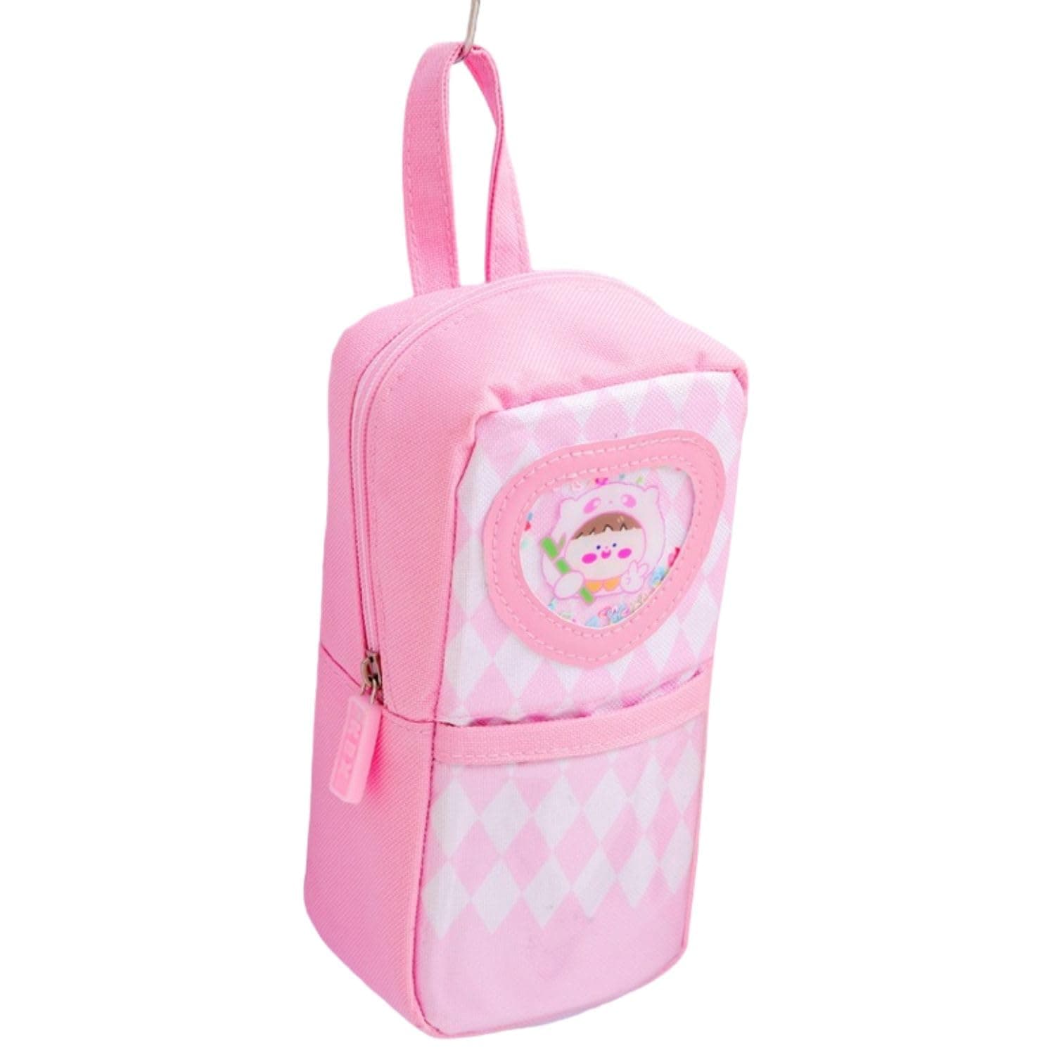 FunBlast Pencil Case for Girls, Large Capacity Hangable Double Layer Soft Fabric Pencil Pouch with Cartoon Figure for Girls, Kawaii Pencil Case, Aesthetic Pouch (Pink-)