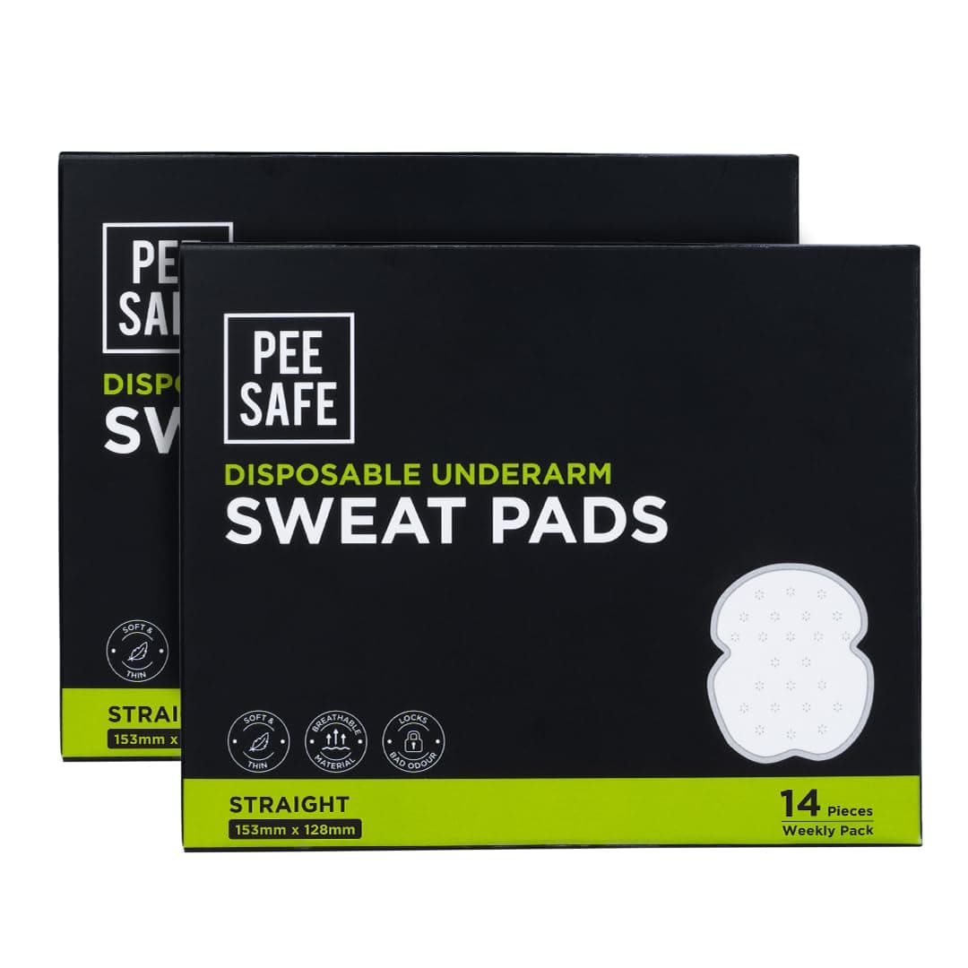Pee Safe Underarm Sweat Pads for Men & Women, 28 Pads, Straight | Straight, Prevents Stains, Absorbs Sweat & Unpleasant Odour, Breathable And Deodorizing, Self Adhesive Glue