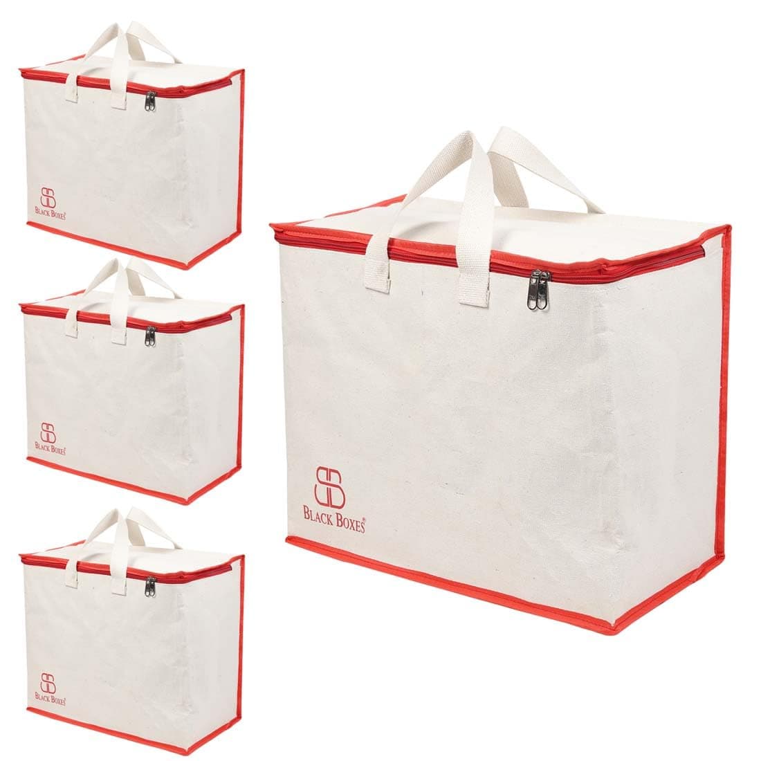 BLACKBOXES Canvas Reinforced Cotton Handles with Multipurpose Clothes Storage Organizer For Grocery vegetable shopping and Covers Zip Bags