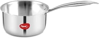 Pigeon Elite Stainless Steel Triply Sauce Pan 16 cm, Gas Stove and Induction Compatible for Fast Cooking and Longer Heat Retention, Along with Even Heat Distribution- Silver