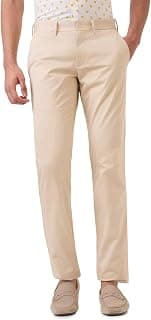 Parx Men Low Rise Tapered Fit Solid Pattern Cotton Elastane Blend Flat Front Casual Trouser