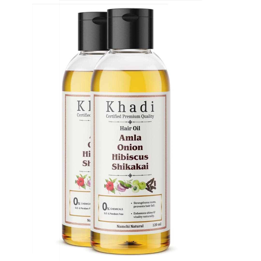 Khadi Natural Amla Onion Hibiscus Shikakai Hair Oil | Herbal Ayurvedic Hair Nourishment | Anti Hair Fall & Dandruff Control | Organic Hair Oil for Women & Men | Pure Scalp Care 420 ml