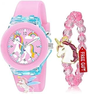 Acnos 3 Pieces Kids Unicorn Watch Rabbit Watch Unicorn Bracelet Waterproof Toddler Analog Watch Light Watch Unicorn Christmas Valentine Day Gift for 3-10 Year Girls