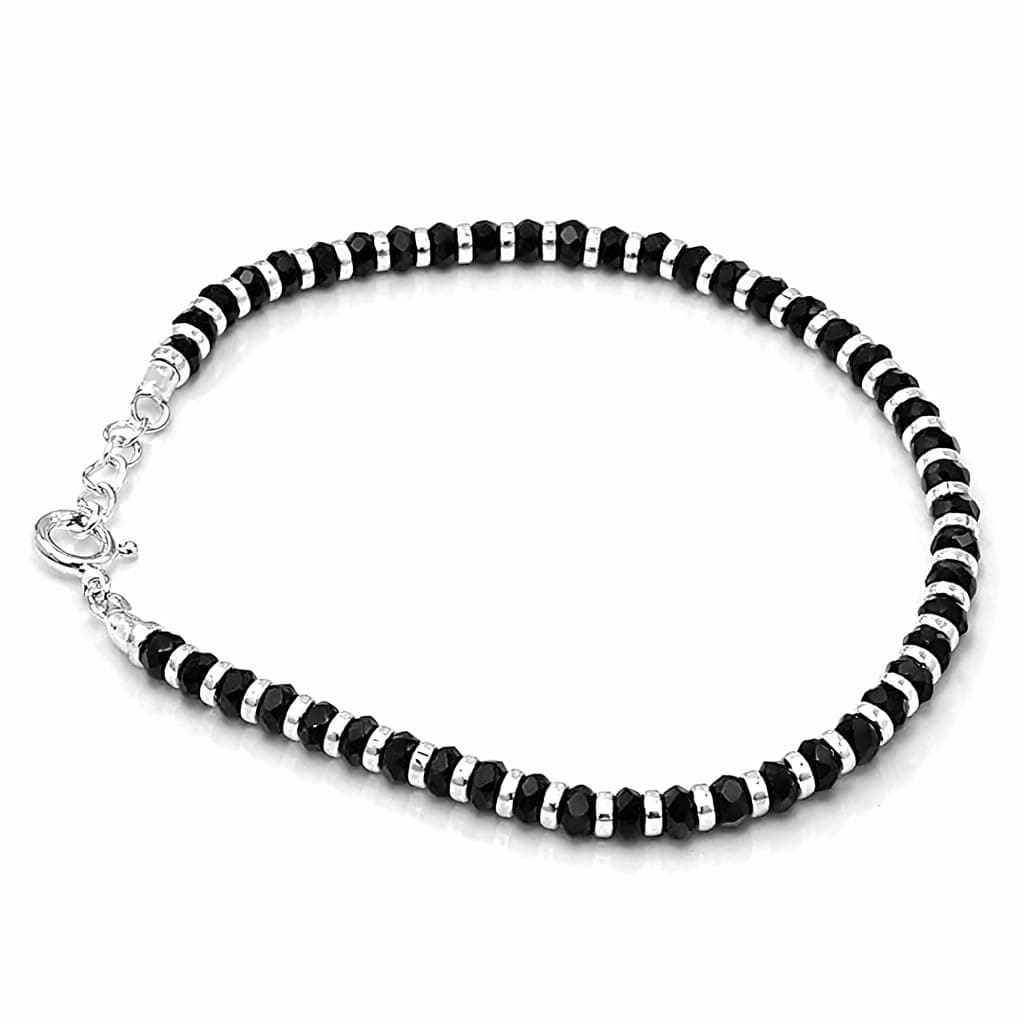 Nemichand Jewels Nazariya with Black Crystals for Women 92.5% Pure Stering Silver Bracelet for Women (7 inch + Extension) (Black)