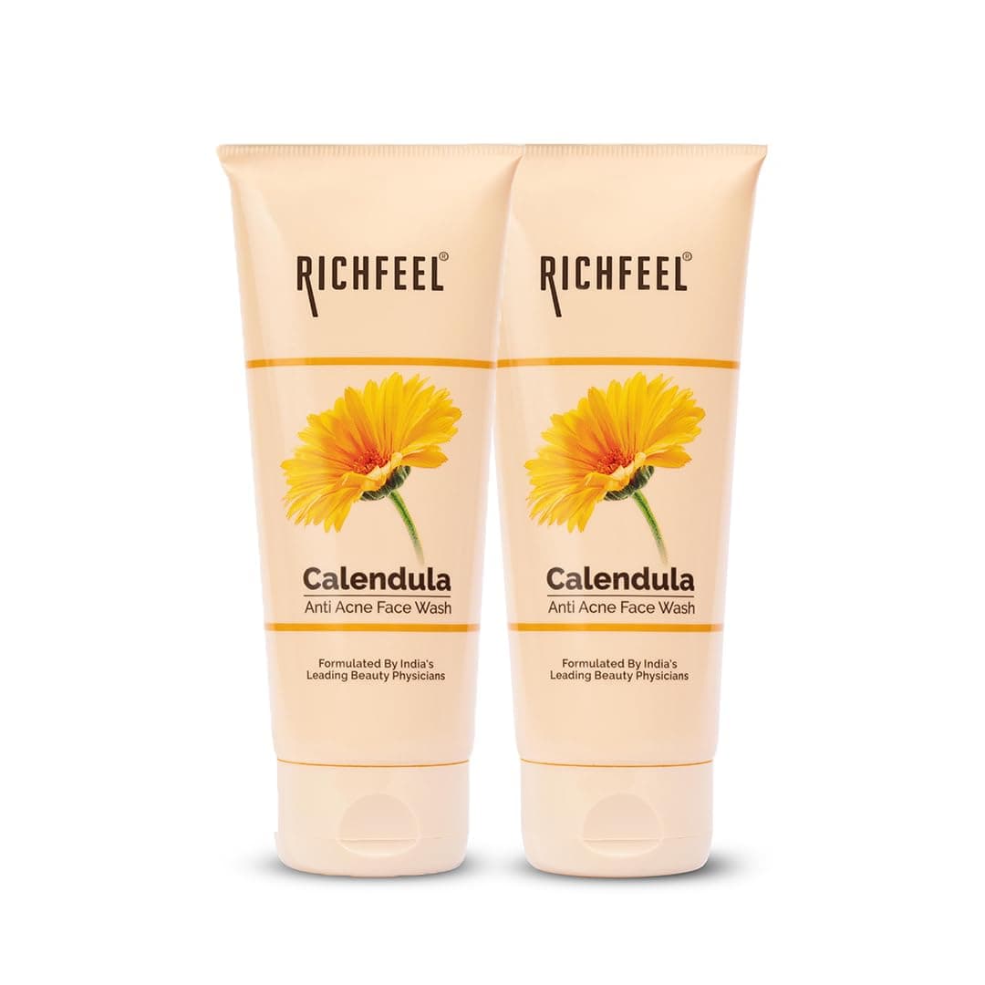 Richfeel Anti Acne Calendula Face Wash | Power of Soothing Calendula Extracts | For Skin prone to Acne & Blemishes | Physician Formulated | Helps Calm & Replenish Skin | 100 g (Pack of 2)