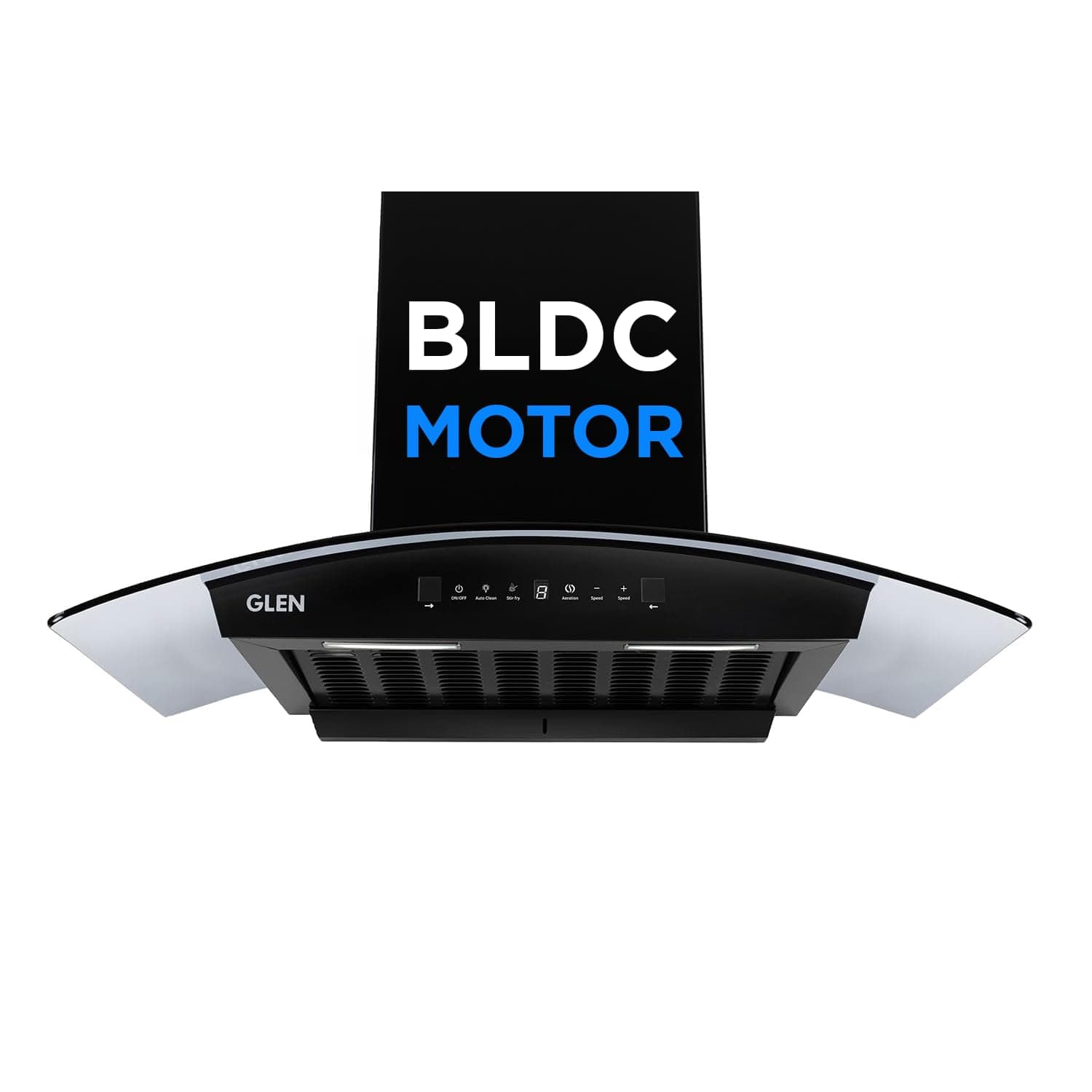 Glen Hood RICA 90 Curved Glass Kitchen Chimney | 1500 m³/hr Suction | BLDC Motor | Filterless Thermal Auto Clean | Touch & Gesture Control |1 Year Comprehensive Warranty & 7 Year on Motor| Black