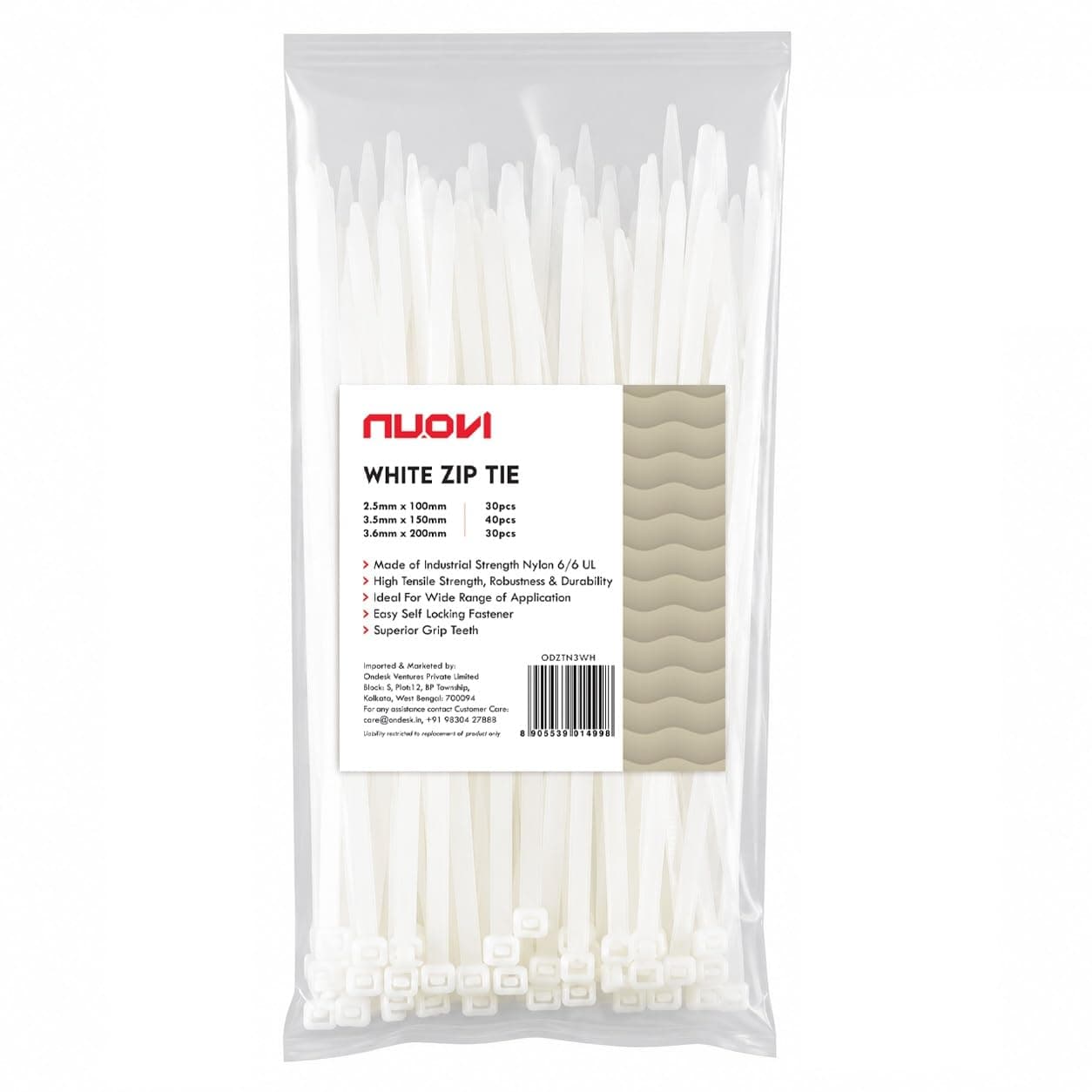 NUOVI Zip Ties Assorted Size | Heat Resistant Cable with Self-Locking Mechanism | Self-Lock, Antislip Cable Organizer | for Indoor & Outdoor Use (Set of 200, Color May Vary)