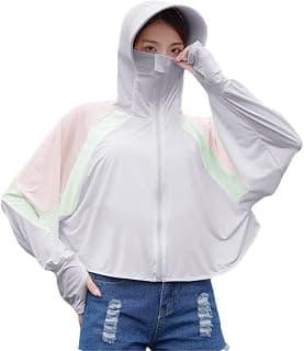 PALAY Sun Protection Jacket for Women UPF 50+ Sun Black-coating Wide Brim Hat Protection Jacket Lightweight Full Zip up Outdoor Running Hiking Hoodie with Face Mask