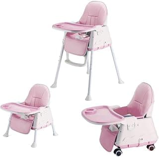 SYGA High Chair for Baby Kids,Safety Toddler Feeding Booster Seat Dining Table Chair with Wheel and Cushion(Pink)