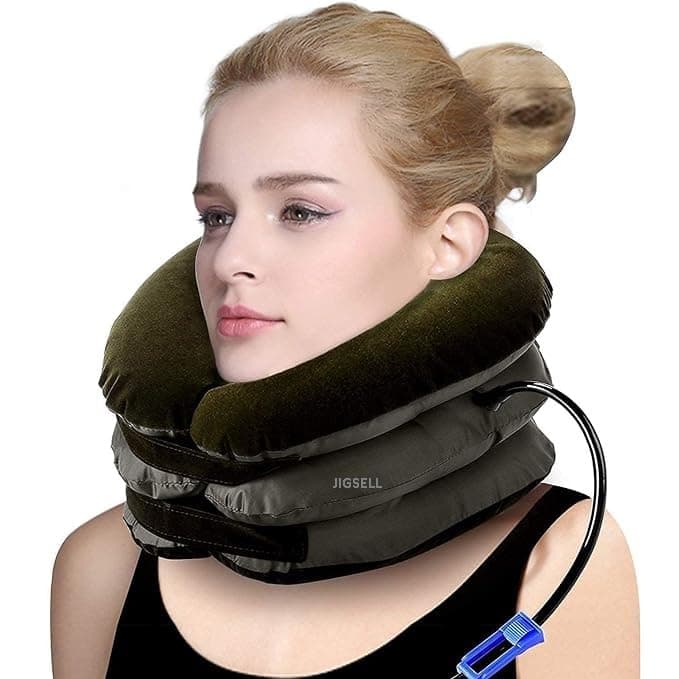 JIGSELL neck and shoulder relaxer pain relief traction 3 Layer Neck Brace Relaxation Cervical Device Traction Collar Therapy Pain Relief and Cervical Spine Chiropractic Pillow Neck Sretcher