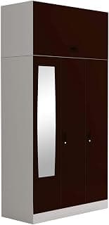 Interio by Godrej Almirah Slimline 3-Door Steel Almirah, Cupboard for Clothes (Russet), 1-Year Warranty, 6 Shelves, 1 Locker, 2 Drawers, Overhead Unit and Mirror