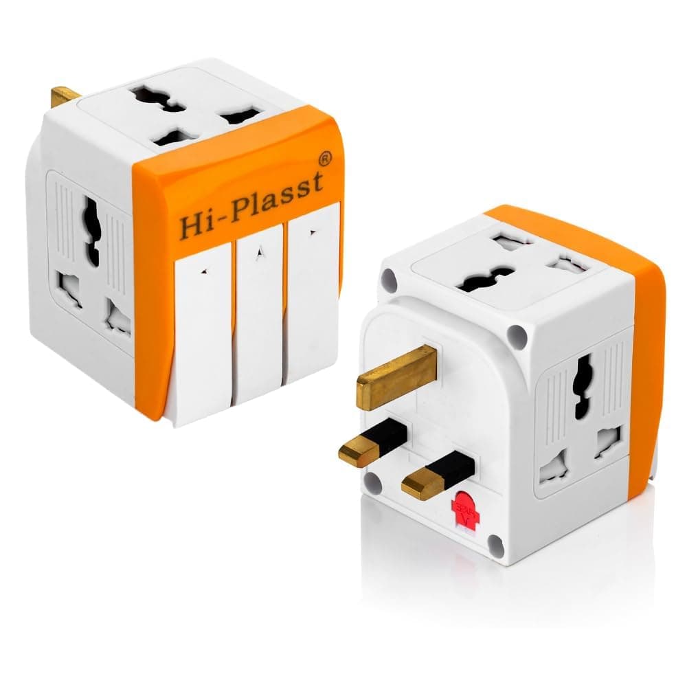 Hi-PLASST UK Plug Multi Plug Adapter - 13A Universal 3 Pin Multiplug Socket with Individual Switch, Type-G Flat Pin Plug Converter for Travel to UK, Hong Kong, London, Singapore, Dubai (Pack of 2)