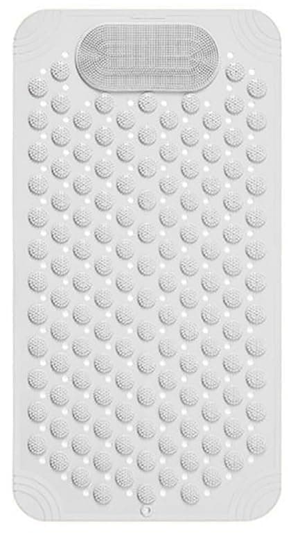 RichAxis Rectangular Anti Skid Bath Mat with Foot Scrubber for Bath Room Shower Bath Mat with Suction Cups & Drain Holes Silicone Floor Mat for Kids & Adults (70 X 35, White)