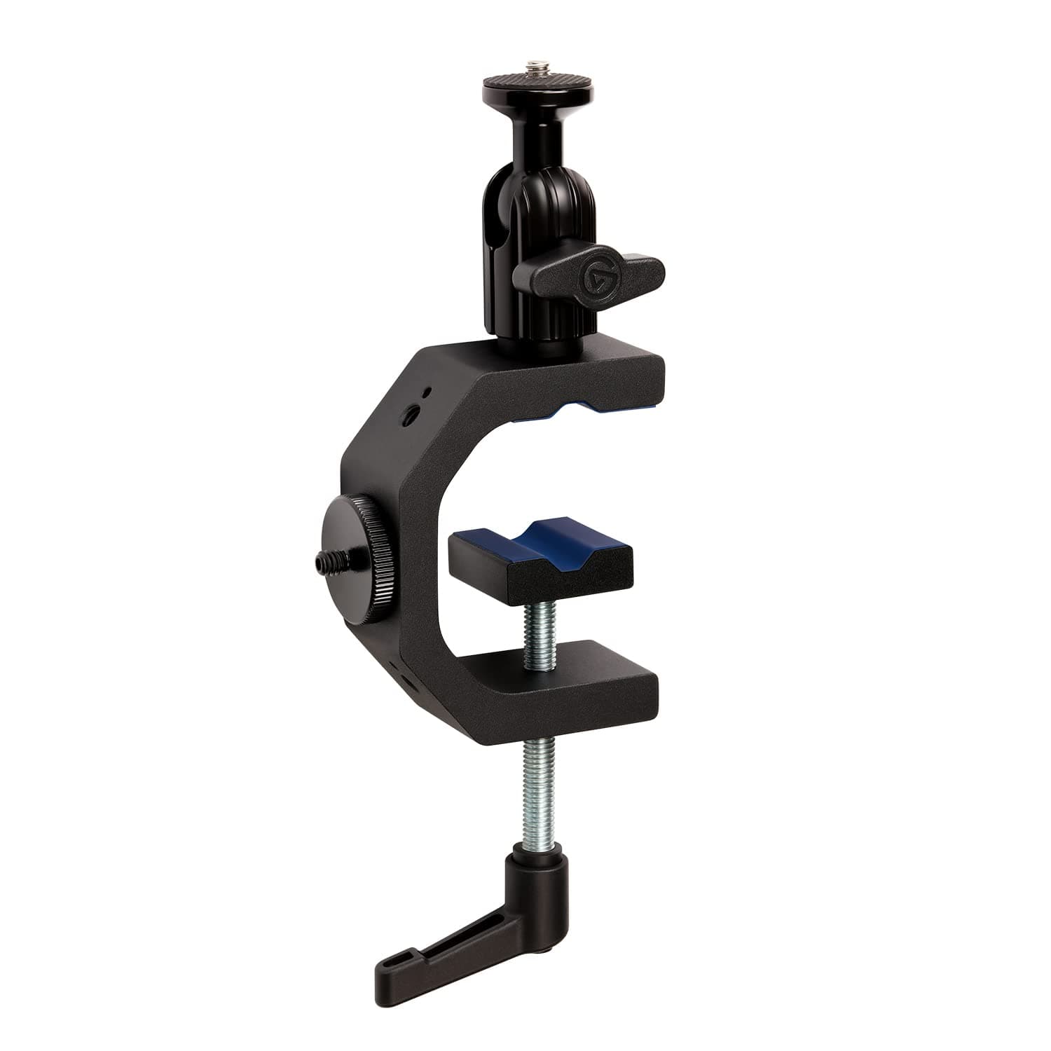 Elgato Heavy Clamp – Professional Mount with Ball Head and 4x 1/4 inch holes, Ultra Secure and Durable, Mount on Desks, Shelves, Poles, perfect for Cameras, Lights, Flash, and more | Four 1/4-inch threads, Padded jaws and pole grooves, 10-12mm aluminum frame, Mounts on desks, shelves, poles
