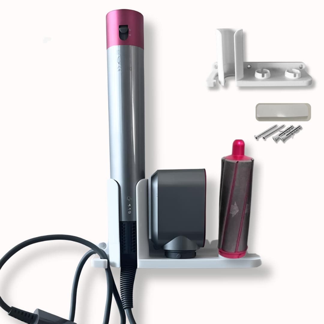 CRYSENDO Wall Mount Holder for Dyson Airwrap Complete, Long & Multi-Styler | Self-adhesive wall organiser for Airwrap styler and attachments; no drilling required for bathroom or vanity tool storage
