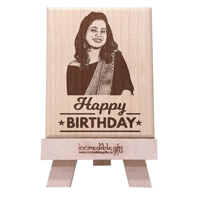 Incredible Gifts India Personalised Engraved Wooden Photo Frame for Birthday Gift, Custom Name Photo and Message Plaque, Real Beech Wood, Gift for Husband Wife Girlfriend Boyfriend and Friends, 5 x 4 inch