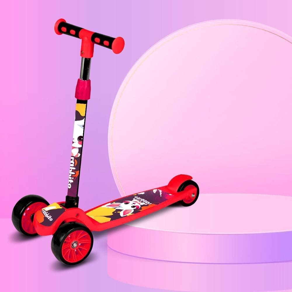 PESOMA Scooter for Kids - Skate Scooter, Runner Scooter, Kick Scooter for Kids, Boys, Girls Adjustable Height, Foldable & Weight Capacity 50 kgs with Rear Brakes (Red-RS)