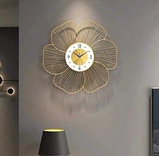 Metal Analog Floral Hanging Wall Clock in Gold Colour (60cm) for Bedroom/Home/Office/Hall/Dining Room Elegant Large Modern Wall Clock for Home Decor (24"x24")
