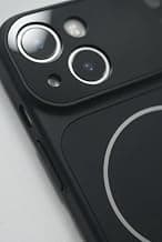 Converter Cover for iPhone 15, Black Silicone Case with MagSafe Compatible Ring, Camera Protection, Slim Fit