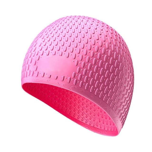 VRT Silicone Swim Cap, Comfortable Bathing Cap Ideal for Curly Short Medium Long Hair, Swimming Cap for Women and Men, Shower Caps Keep Hairstyle Unchanged (Bubble Dot, Pink)