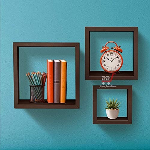 DDS Dream Decor Shoppee Decorative Display Set of 3 Square Wall Rack Shelves (Brown)