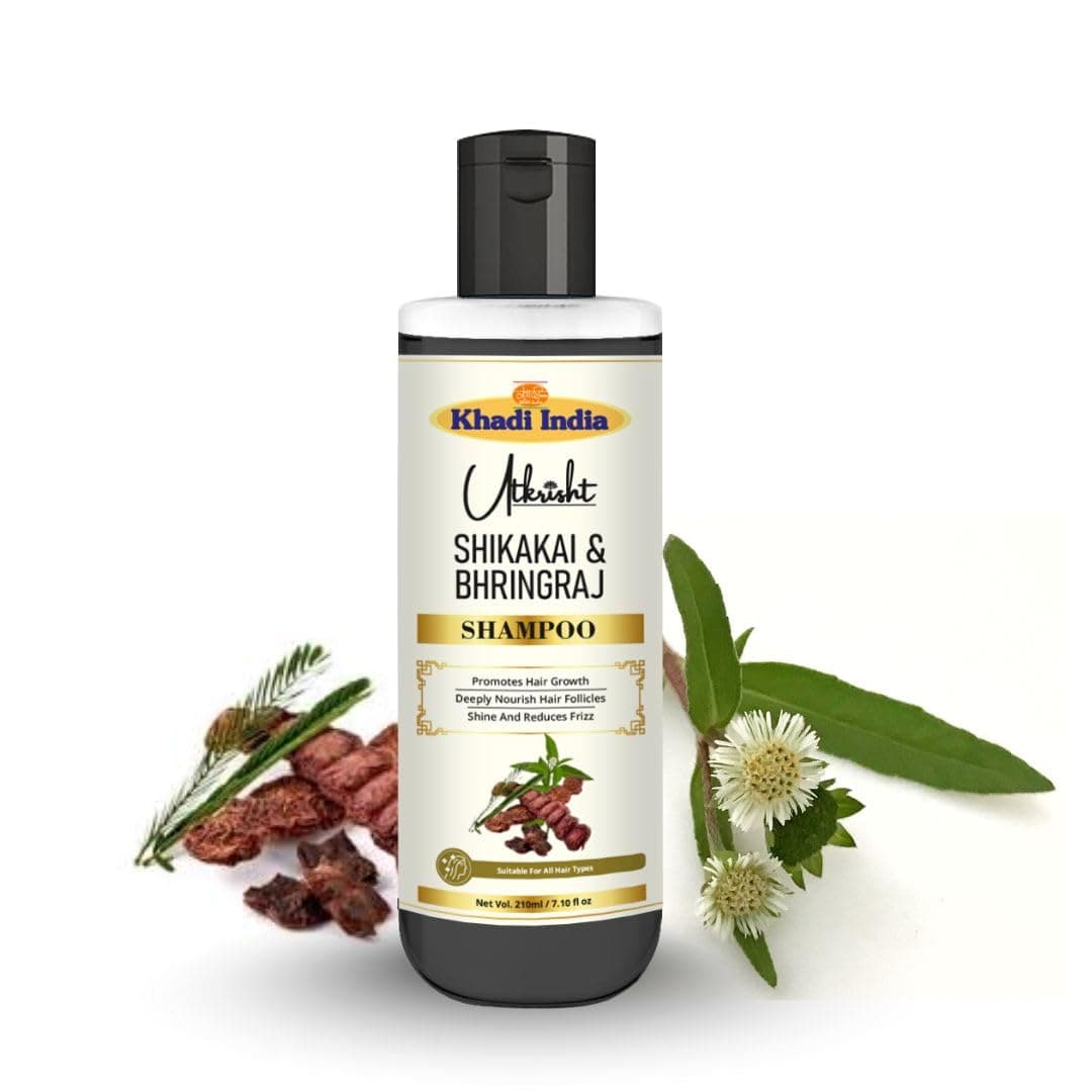 Utkrisht Khadi Shikakai & Bhringraj Natural Hair Shampoo for Hair Fall Control, Dandruff Care & Hair Growth – Herbal Cleanser for Men & Women – Gentle Daily Use | 210ml