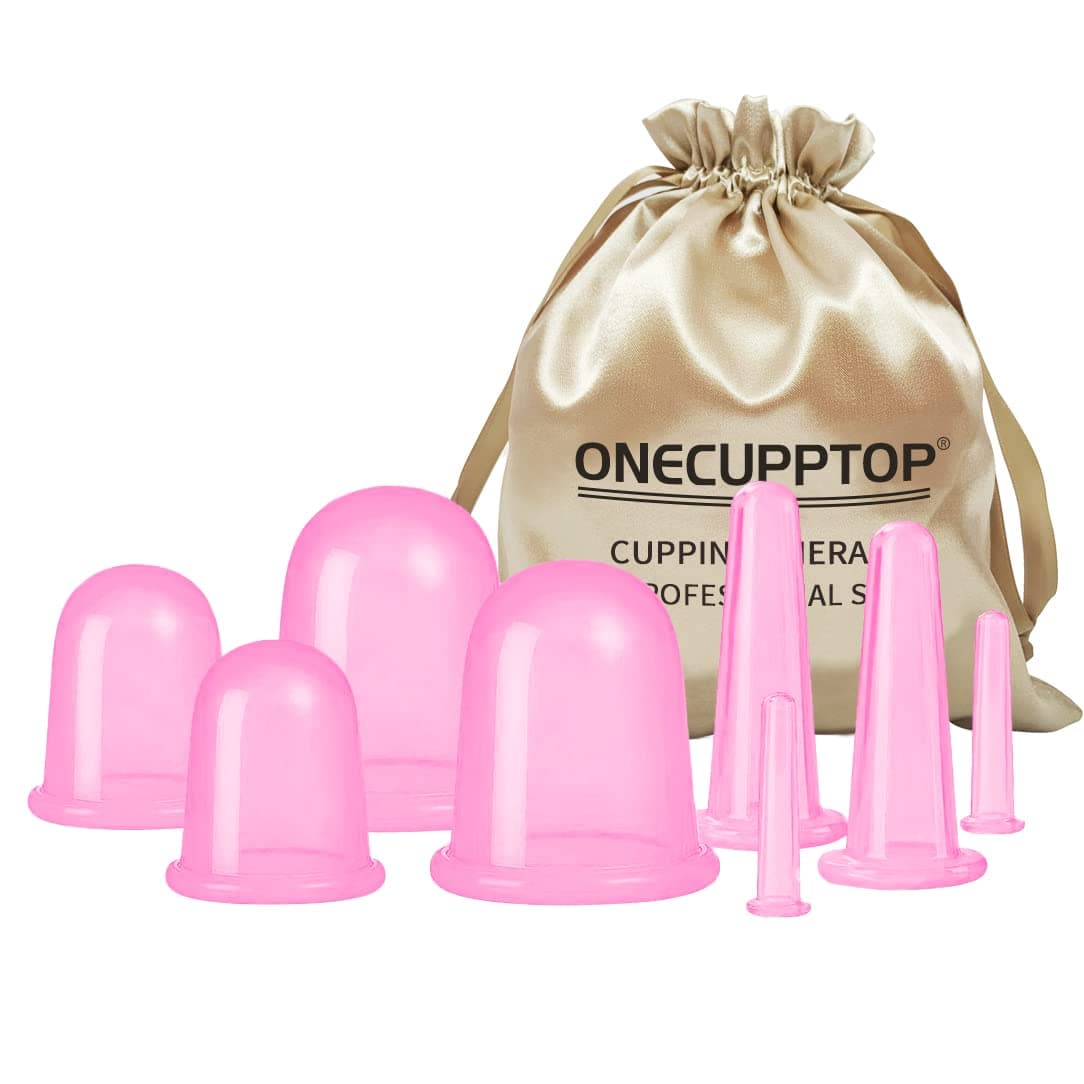 ONECUPPTOP Cupping Therapy Sets Silicone Anti Cellulite Cup Vacuum Suction Massage Cups Facial Cupping Sets Body and Face (rosa)