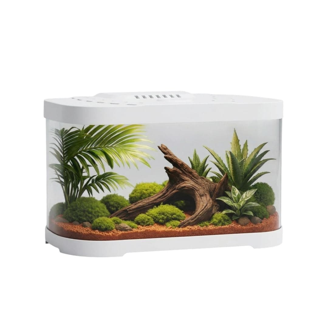 Rizopets Premium Round Fish Aquarium Tank, Complete Setup with Lid, LED Light & Filter, Modern Round Design for Home & Office, White, Small