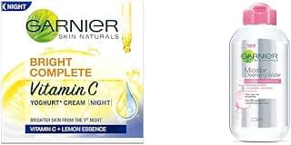 Garnier Skin Naturals, Night Cream, Anti-Dark Spots & Brightening, Bright Complete Vitamin C, 40 g & Garnier Skin Naturals, Cleansing Water, Hydrating & Soothing, Micellar Cleansing Water, 125 ml
