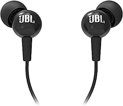 JBL C100SI Wired In Ear Headphones With Mic, Pure Bass Sound, One Button Multi-Function Remote, Premium Metallic Finish, Angled Buds For Comfort Fit (Black)