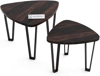 Jangid Handicraft Solid Sheesham Wood Nesting Table for Living Room | Wooden Nesting Tables Set of 2 Stools for Decor | Side Table Set & Stool Furniture for Office & Garden | Rosewood, Walnut Finish