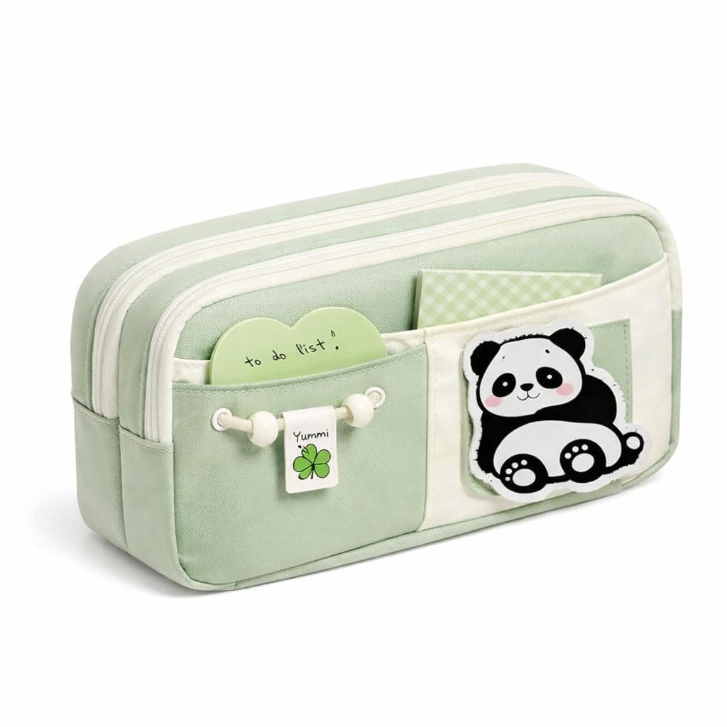 ZOLYPY Kawaii Cute Aesthetic Pencil Case for Girls & Boys | 3 Layer 6 Compartment Large Capacity Pencil Pouch with Zipper | Cartoon Stationery Organizer Bag for Students & Kids (Green)