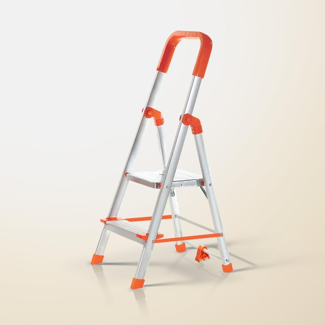 HOUZA Aluminium Ladder for Home 2 Steps Foldable with Anti-Skid Wide Steps | Multi-Purpose Heavy Duty Ladder, Kitchen & Household | 250 Kg Load Capacity | 5 Year Warranty (Orange)