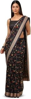 Soch Womens Black Cotton Blend Floral Print Saree