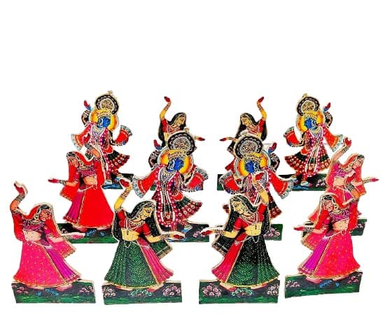 FIRMUS Wood Laddu Gopal Rasleela Gopi With Krishna -Krishna Ji Rasa Set - (4 Inch, Fantasy, Multicolor)