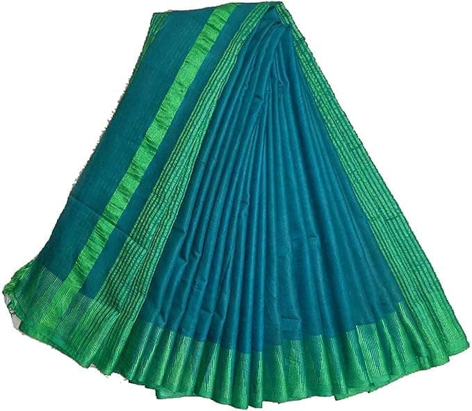 OmenSilks | Temple Border Handloom Semi Tussar Silk Bhagalpuri Saree