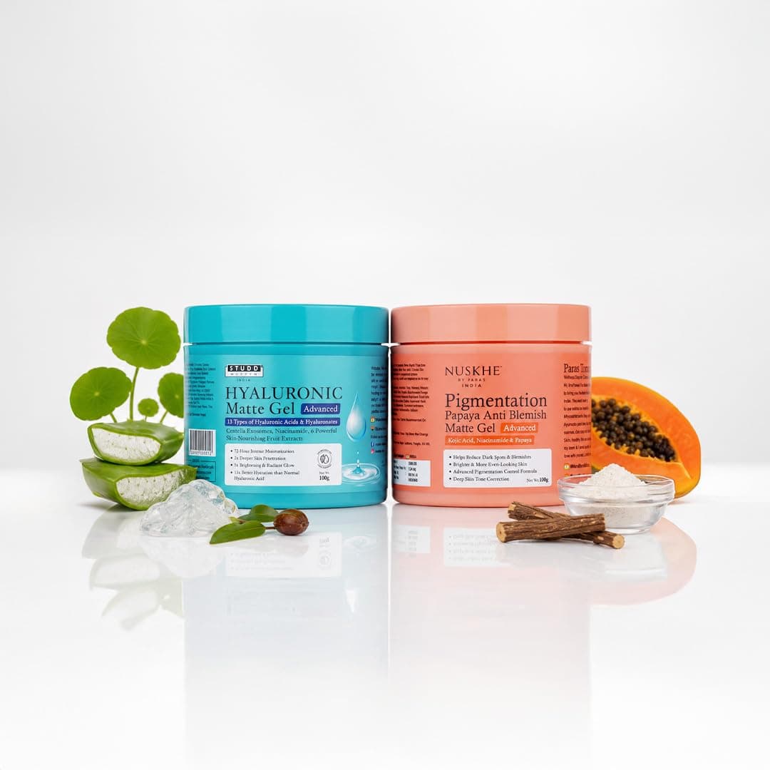 Nuskhe By Paras | AM PM Pigmentation Combo |Deep Hydration | Day & Night Care | Natural Formula | fades pigmentation | Glowing Skin Hyaluronic Face Gel | Pigmentation Cream | For Men & Women | 50gm Each