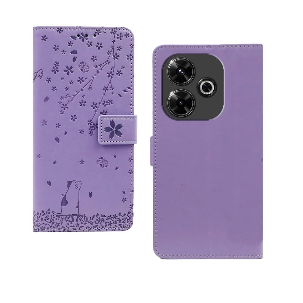 amazon basics Redmi 13 5G Flip Cover | Card Pockets Wallet & Stand | Flip Cover for Redmi 13 5G (Purple Tree)