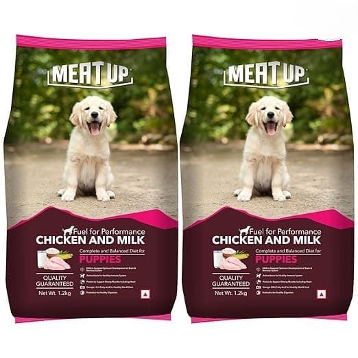 Meat Up Puppy Dry Dog Food 2.4kg Pack (1.2kg + 1.2kg) | Chicken & Milk Flavour | Supports Growth | Highly Palatable & Easily Digestible