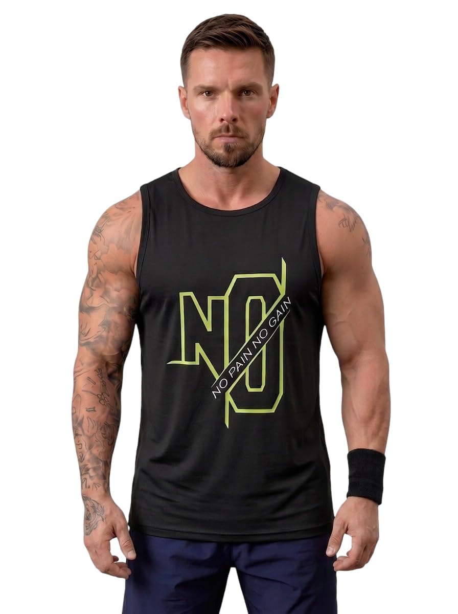 CHKOKKO Men's Dry Fit Sleeveless Gym Vest Tank Top Running Sando | Graphic Printed Stylish Round Neck, Sports Fitness Workout, Casual or Beach Wear, Breathable Dry Fit Fabric.