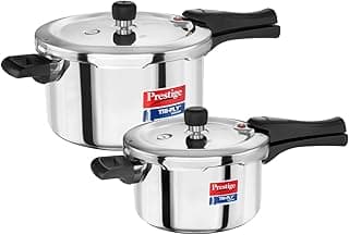 Prestige 5L+3L Triply Svachh Outer Lid Pressure Cooker Combi with 2 Lids|Gas & Induction Compatible|Deep lid for spillage control|Triply body for even heat distribution|5 Years Warranty|ISI Certified