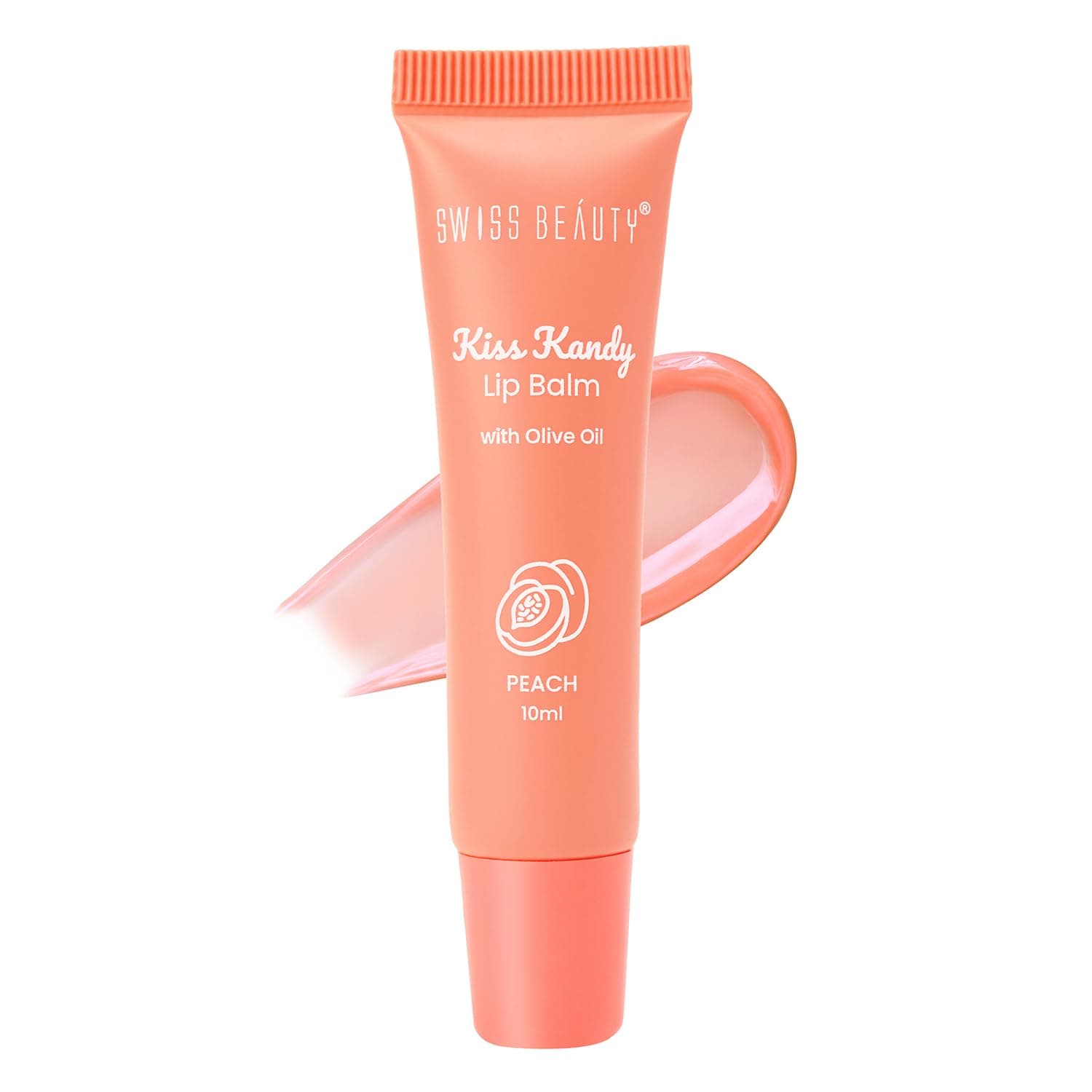 Swiss Beauty Kiss Kandy Tinted Lip Balm | Moisturising Non-Sticky Formula with Olive Oil & Vitamin E | Soft, Smooth & Hydrated Lips All Day | Peach, 10ml