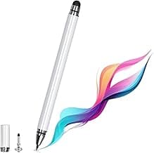 Elfora 2 in 1 Universal Stylus Pen for iOS, Android & Windows | High Precision Capacitive Pen with Replaceable Nib | Lightweight Aluminum Body | Fine Point Disc Tip Touch Screen(White)