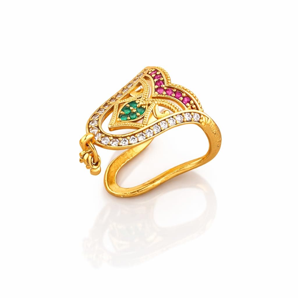 STREE STORE Gold Plated V Shape Ring for Women & Girls | Traditional Adjustable Finger Ring with Multicolor Stones Ethnic Designer Statement Ring
