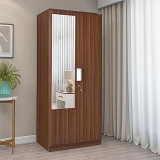 Nilkamal Joyce 2 Door Wooden Wardrobe with Mirror for Bedroom | Almirah with 3 Shelves & 1 Hanging Rod | Clothes Cupboard | Engineered Wood | Walnut