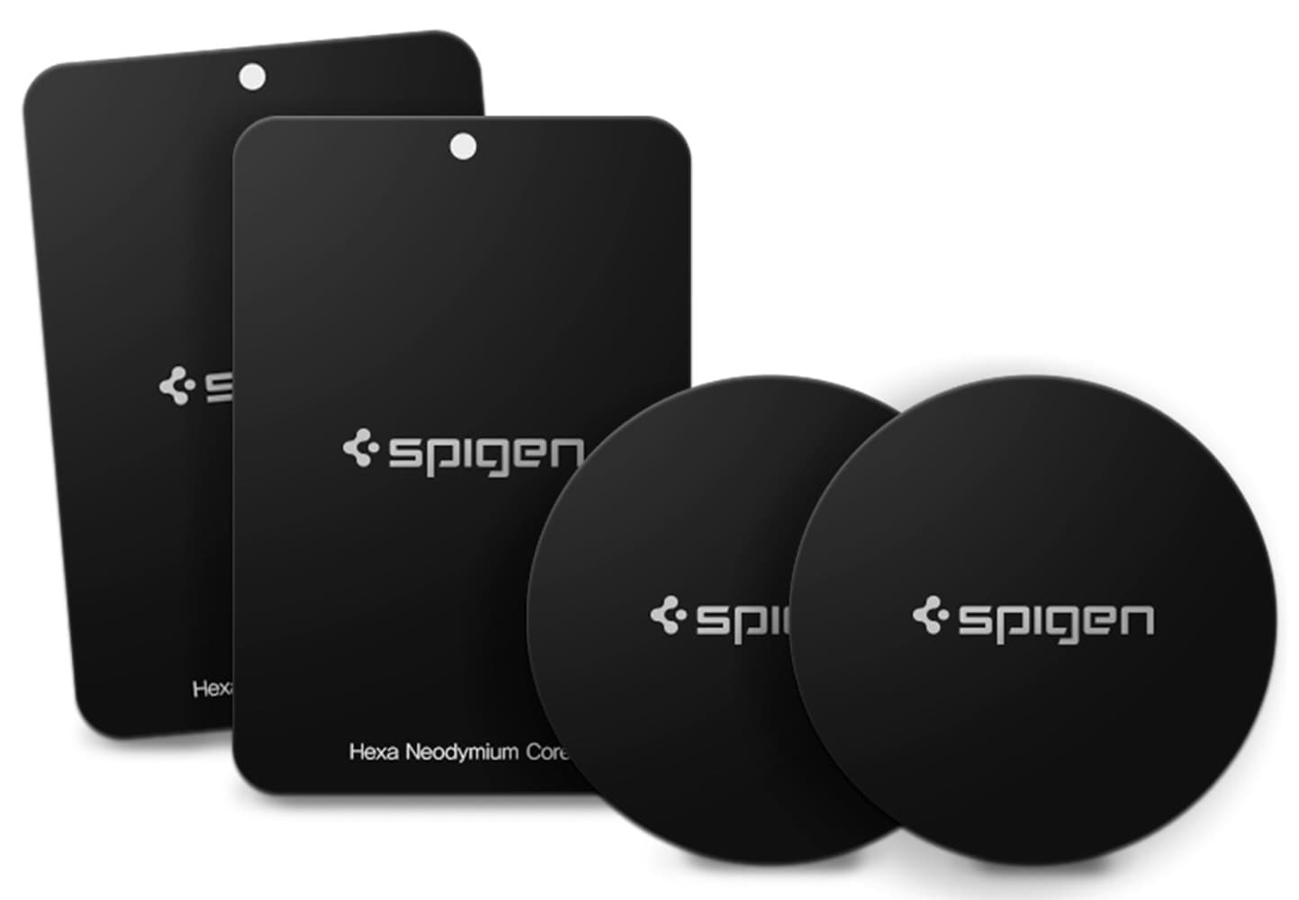 Spigen Magnetic Metal Plate Set for Car Phone Mount (4 Pack) - Black | Magnetic Metal Plate 4 Pack (2 Round + 2 Rectangle) with 3M Adhesive Easy Application for Non-MagSafe Phones & Car Mounts