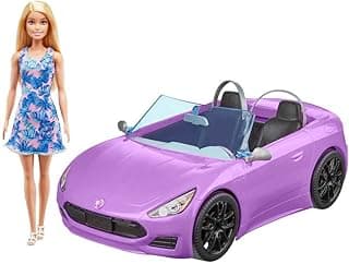 Barbie® Doll & Vehicle Playset Doll (11.5 in Blonde) and 2-Seater Purple Convertible Car with Rolling Wheels, Gift for 3 to 7 Year Olds