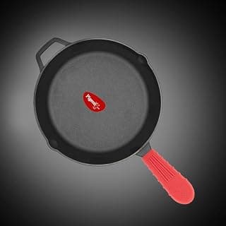Pigeon Imperi Cast Iron Fry Pan/Skillet 26 cm, Free Silicone Grip, Pre-Seasoned, 100% Healthy & Toxin-Free, Naturally Nonstick Frying Pan, Makes Food Tastier, Strong & Durable, Gas & Induction, Frypan